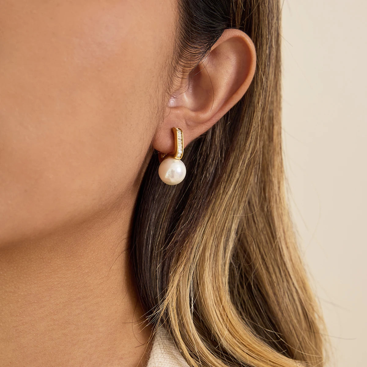 Vivienne Pearl Huggie Earrings