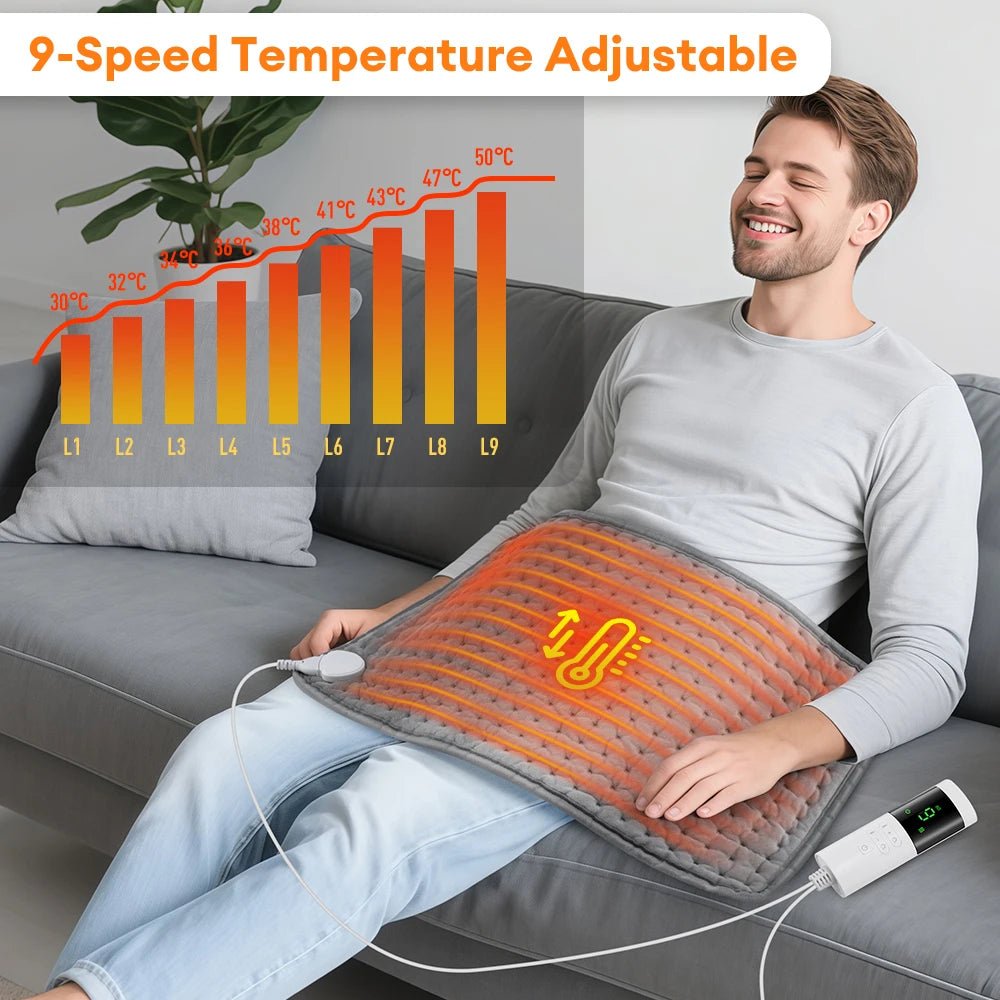 Electric Heating Pad – 9-Level Temperature & 4 Timer Settings for Hands, Back & Legs