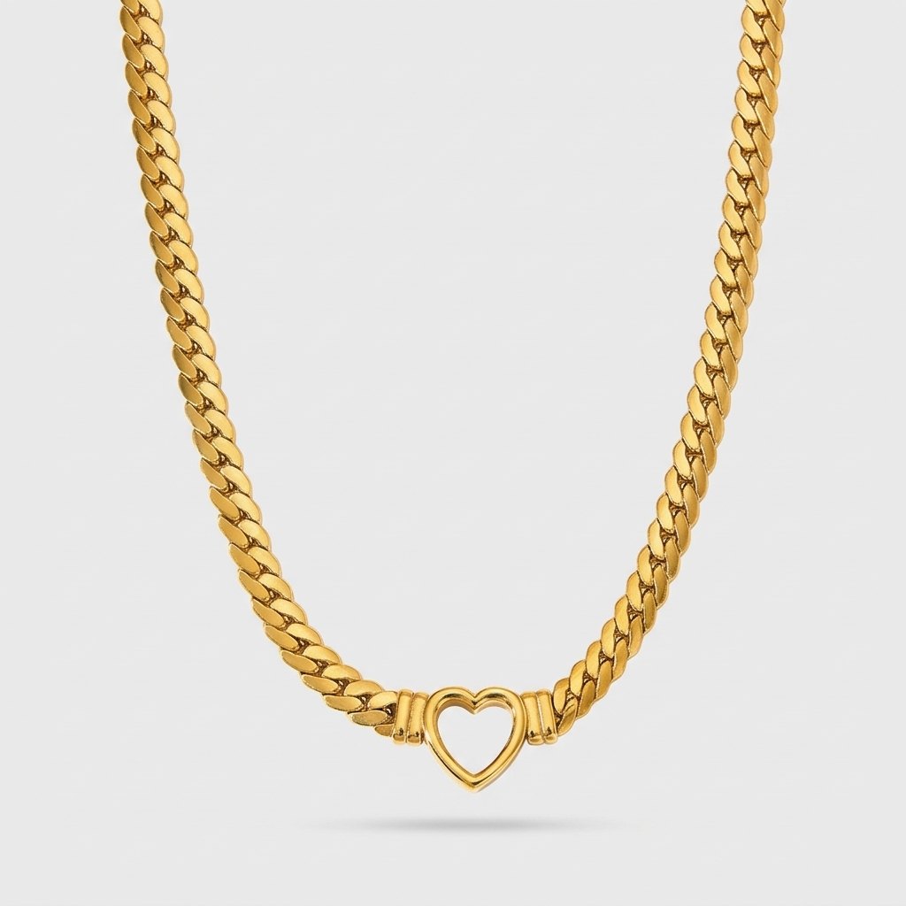 Thea Heart Cuban Link Necklace
