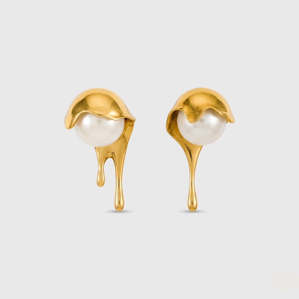 Eleanor Gold Pearl Stud Earrings